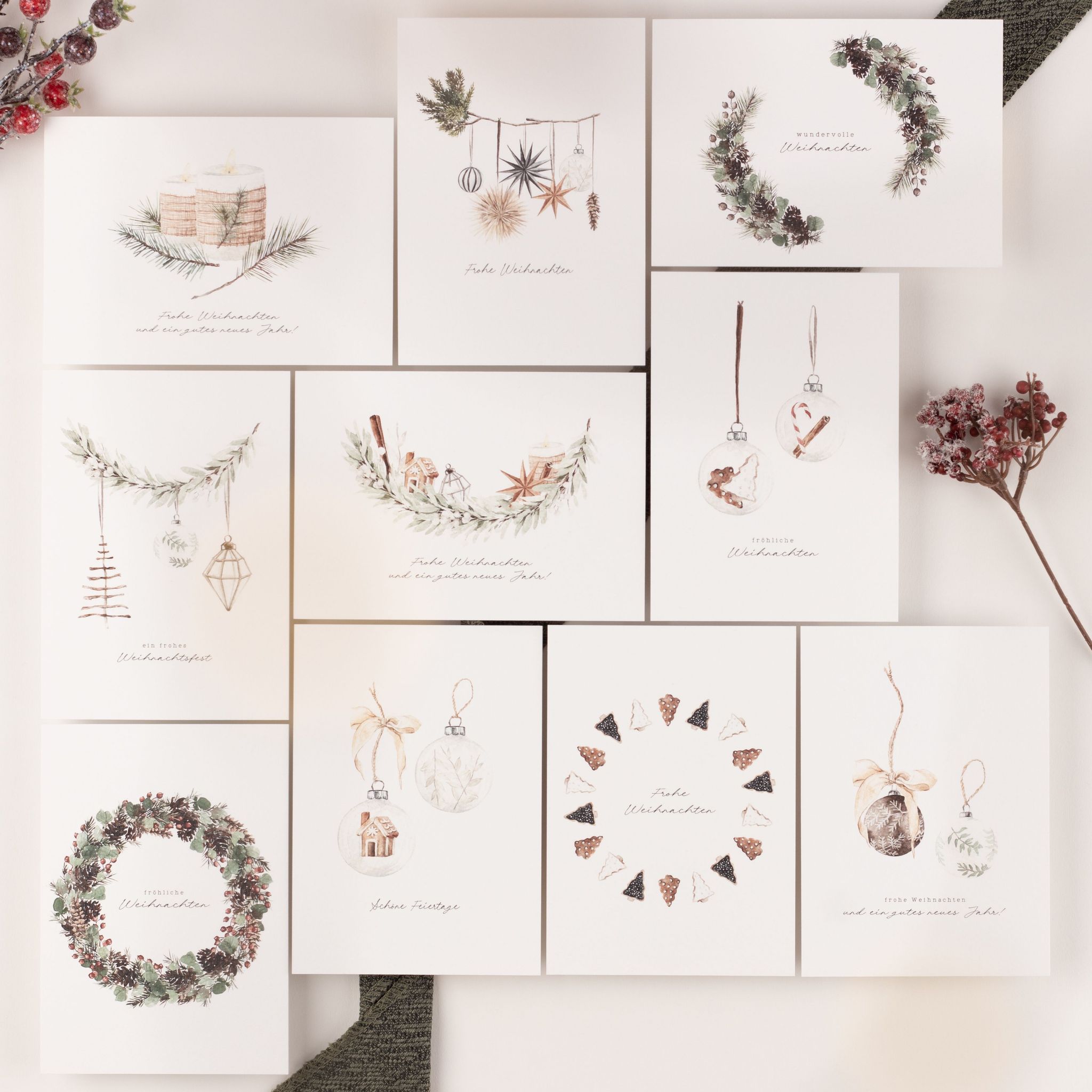 Weihnachtskarten - Hygge Aquarell - 10er-Set
