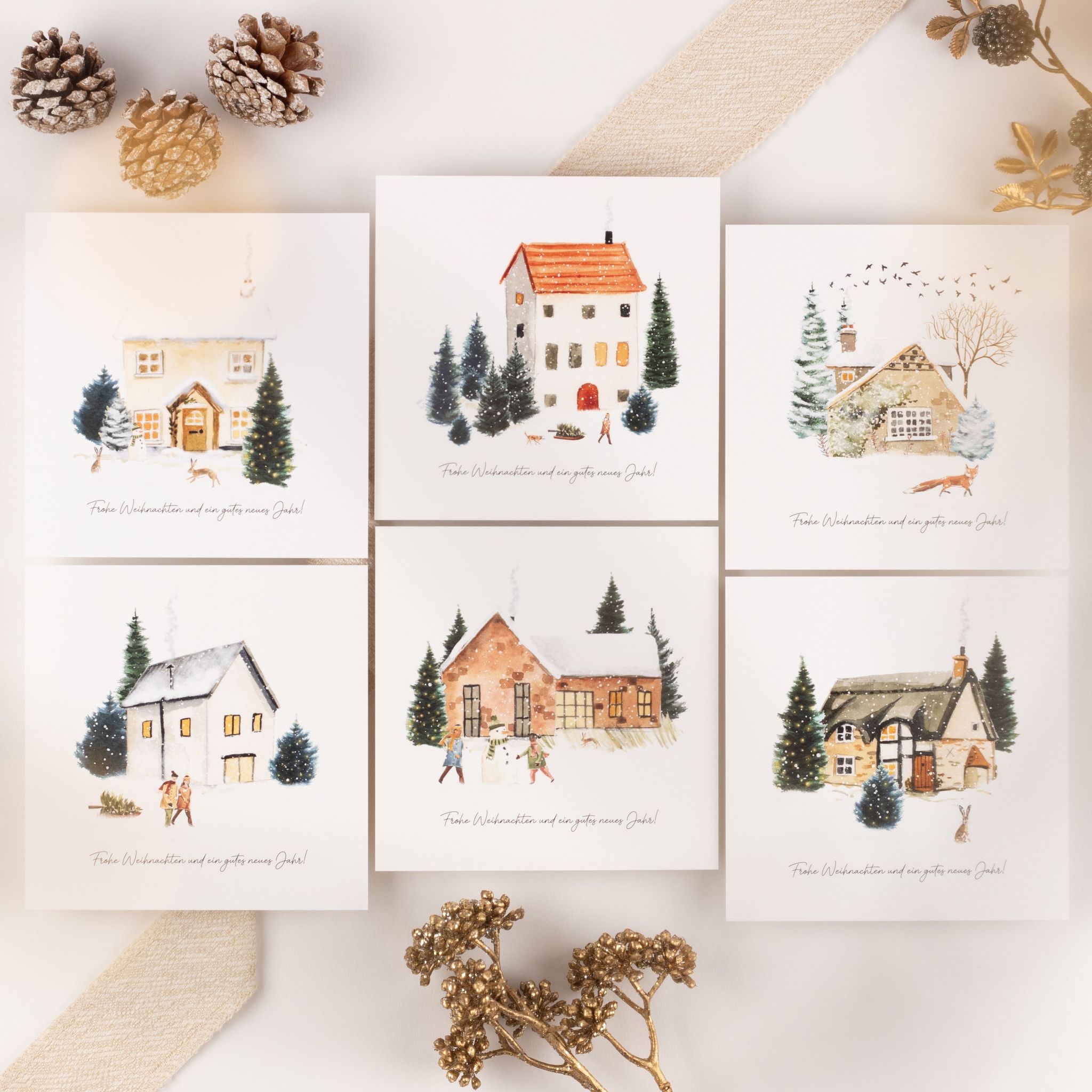 Weihnachtskarten - Winterzauber Aquarell - 6er-Set