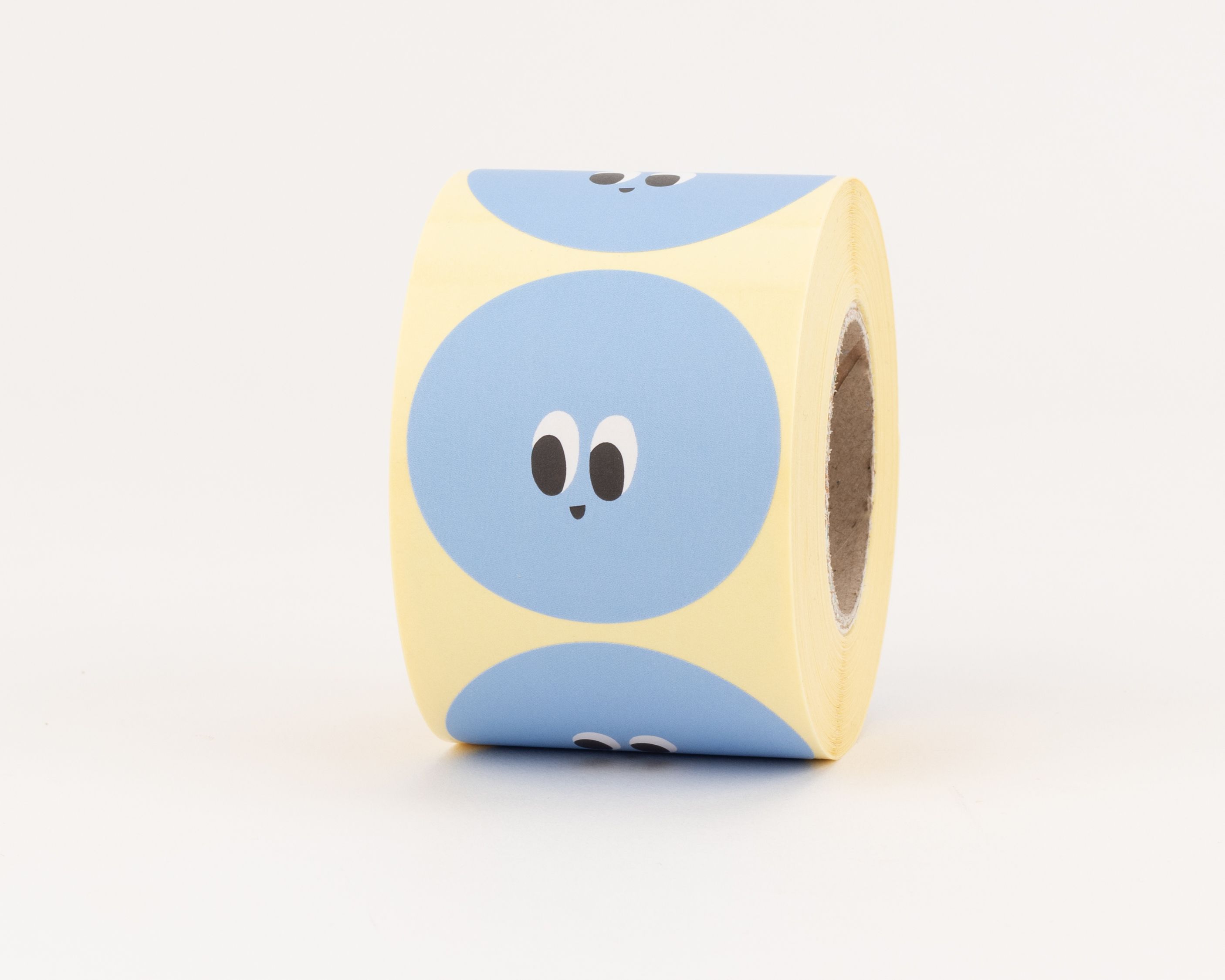 Aufkleber mit blauem, rundem Peek-a-Boo Baubles Motiv, das ein kleines, freundliches Gesicht mit Augen und Mund zeigt