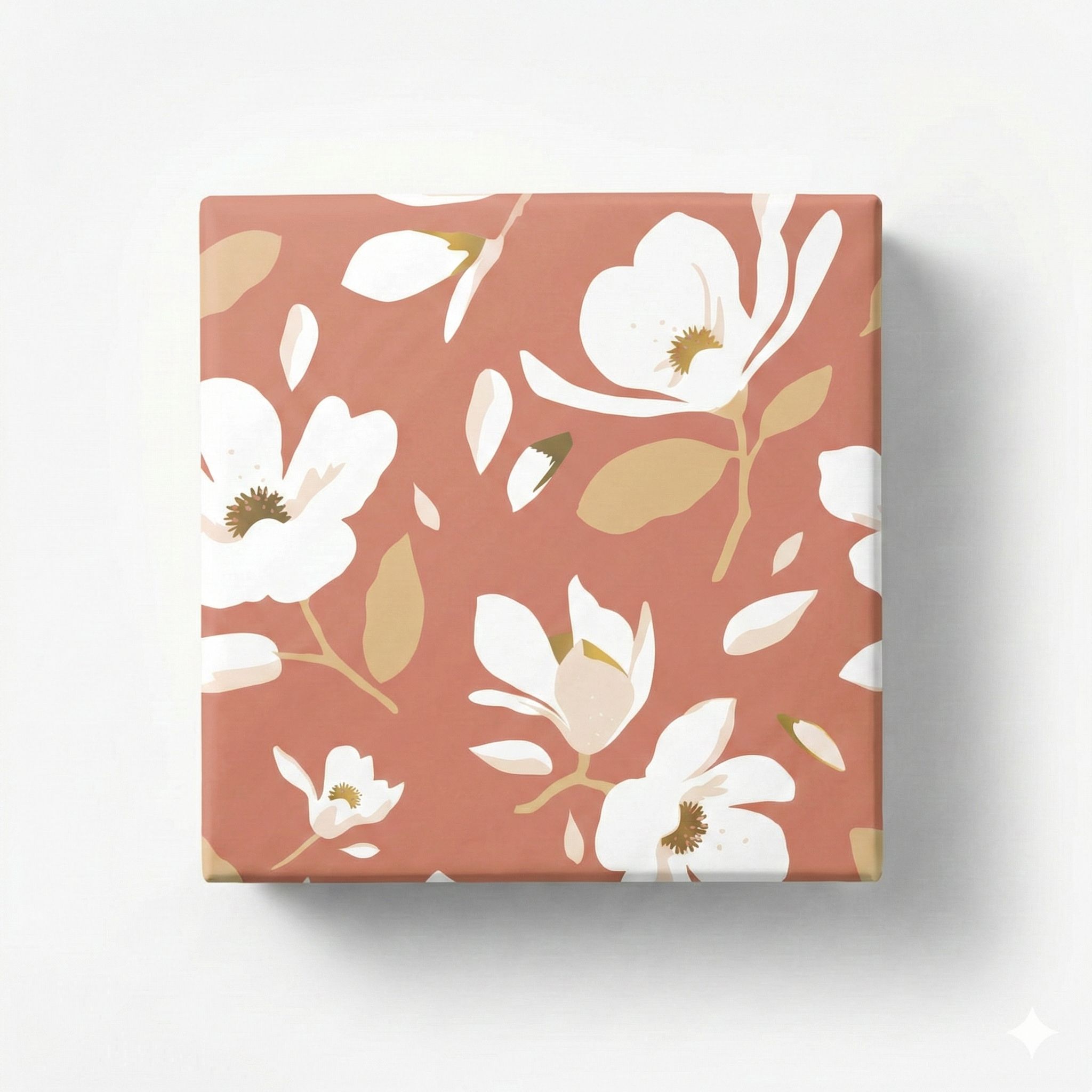 Geschenkpapier-Set mit drei Rollen in Altrosa, Gold und Creme mit verschiedenen Mustern wie Magnolien, Blockstreifen und Schmetterlingsherzen