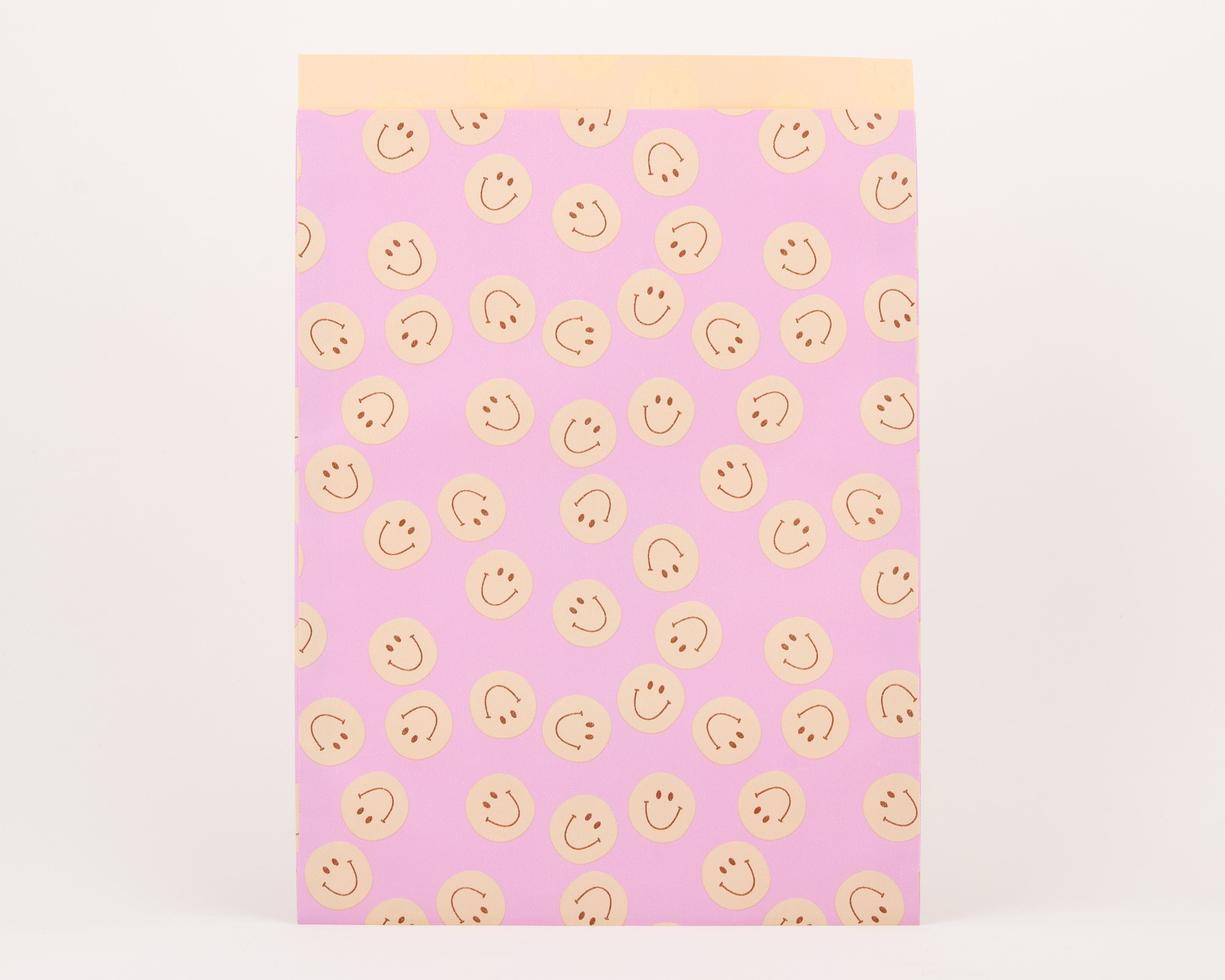 Papiertüten Flachbeutel in Flieder mit hellen Smileys und hell oranger Innenseite