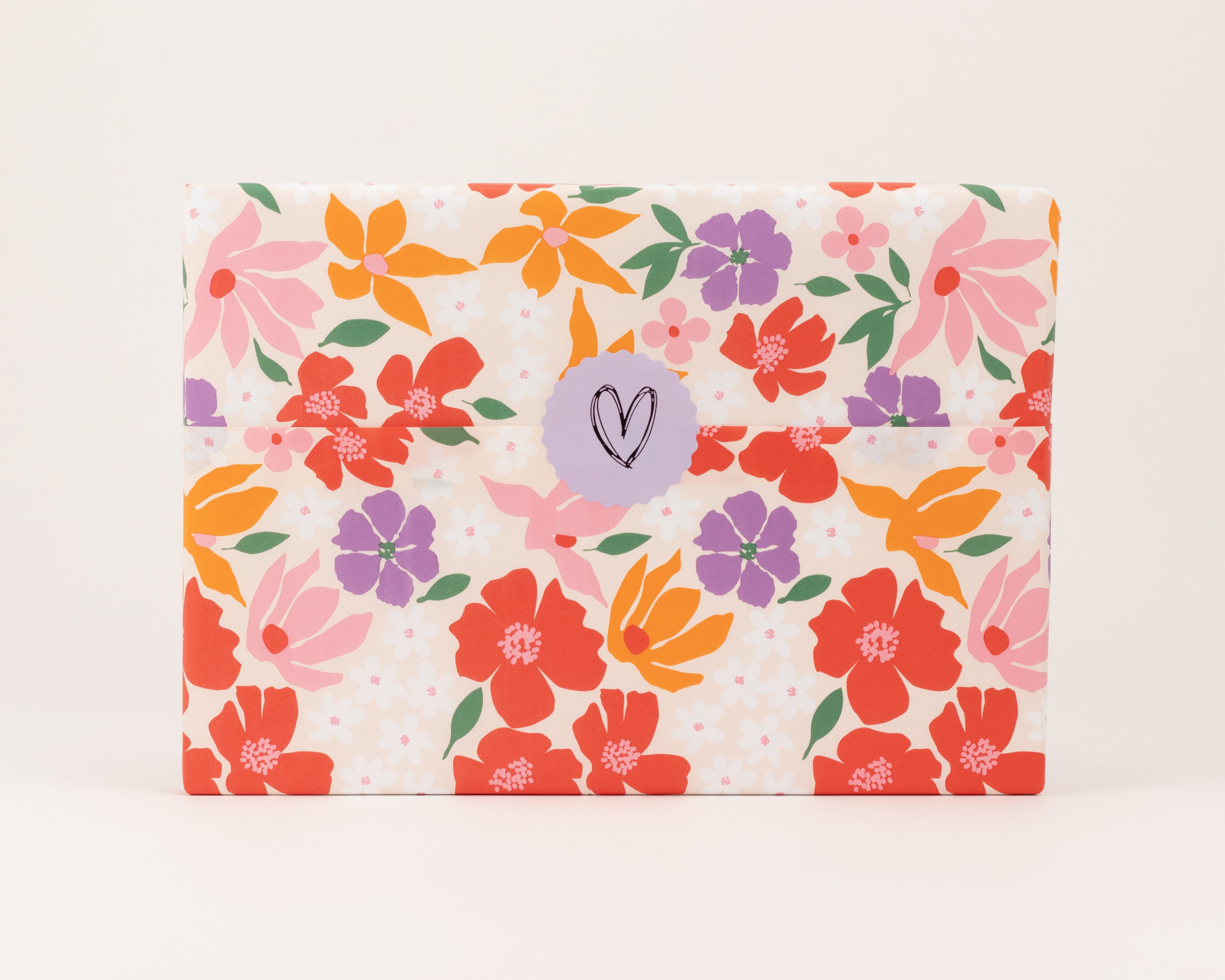 Seidenpapier mit Blumenmuster in Rot, Rosa, Orange, Flieder, Grün und Weiß