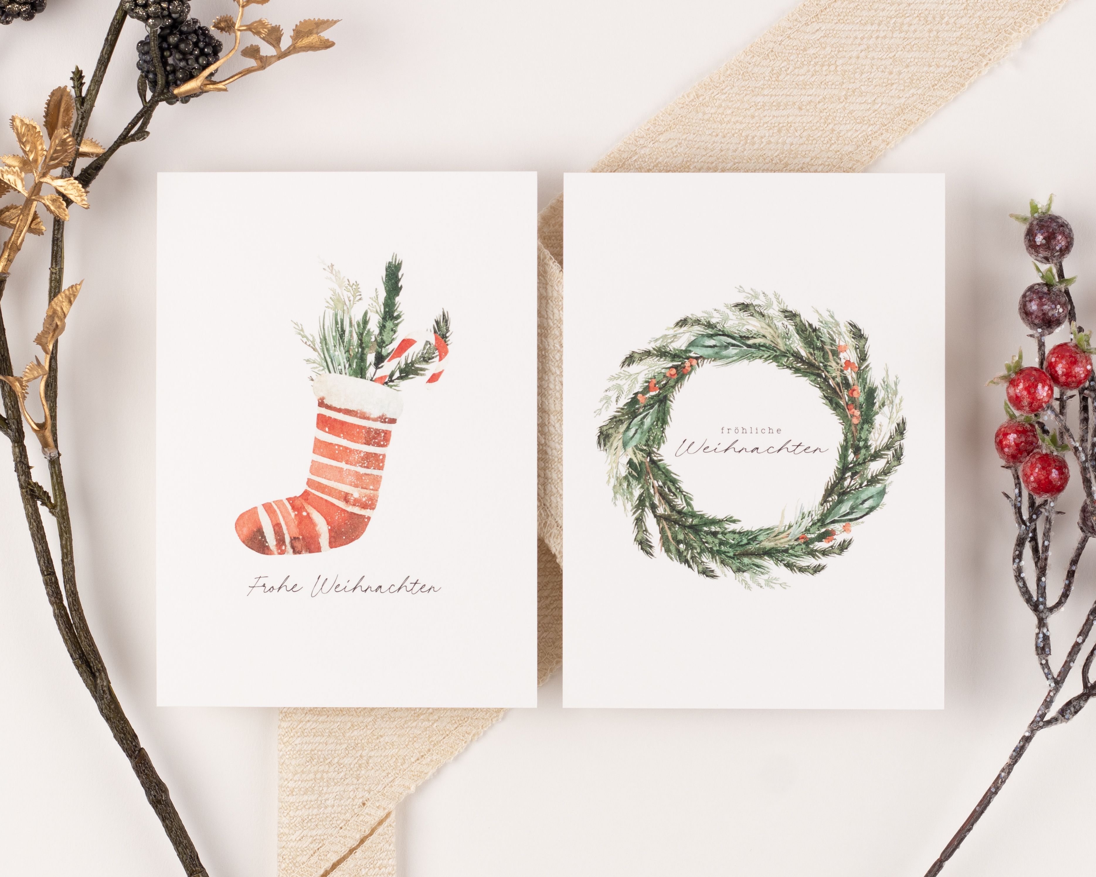 Weihnachtskarten - Cozy Christmas Aquarell - 10er-Set