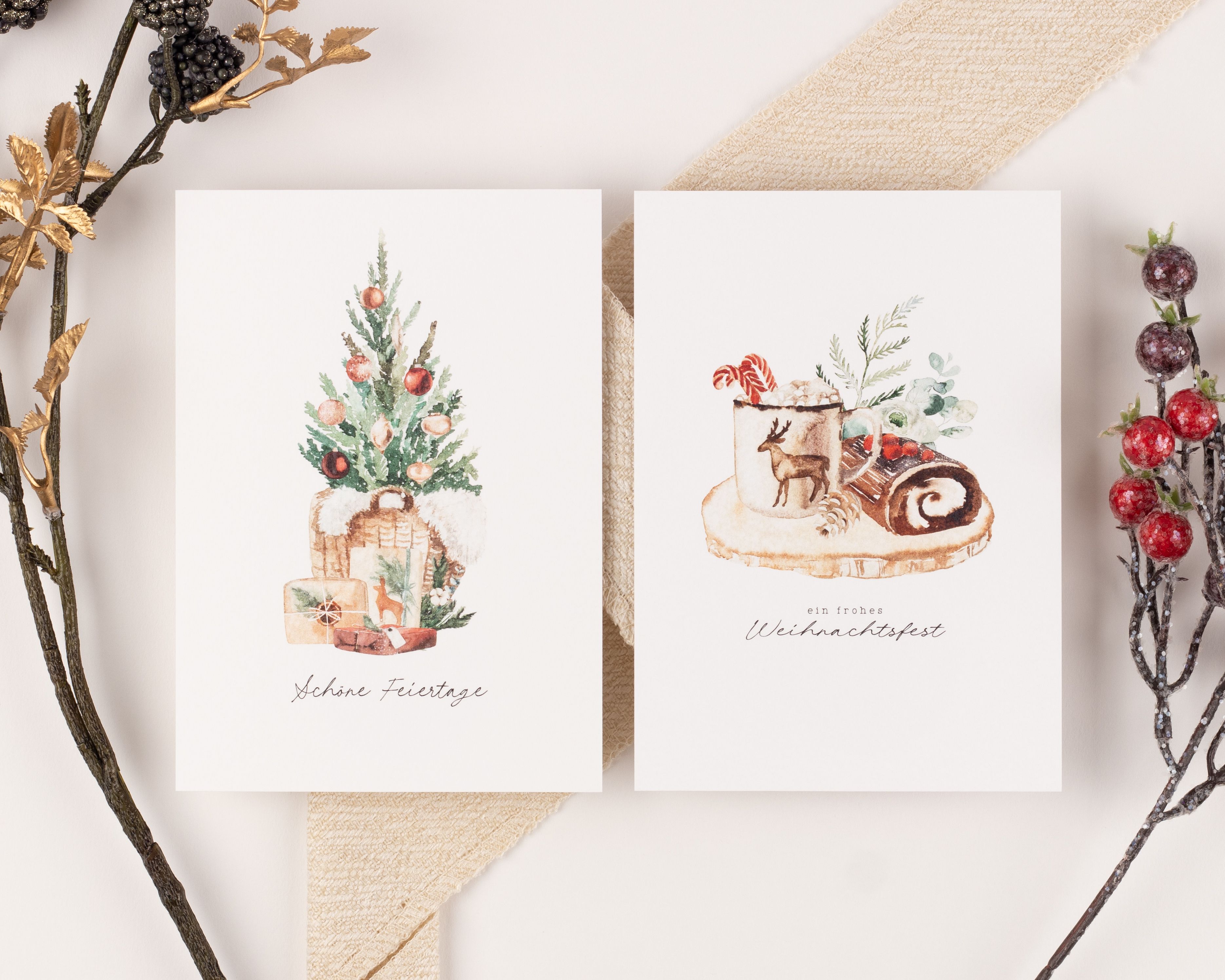 Weihnachtskarten - Cozy Christmas Aquarell - 10er-Set