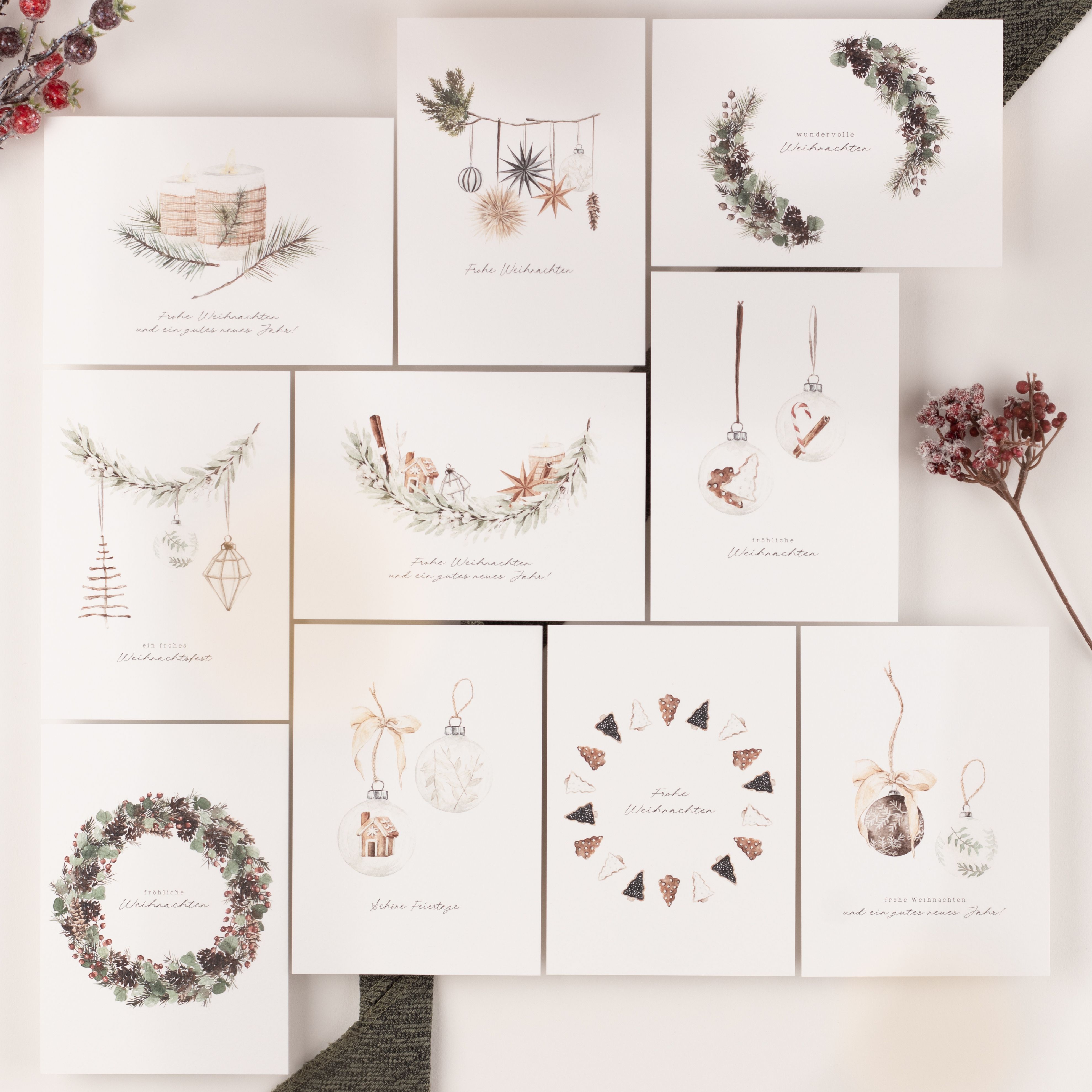 Weihnachtskarten - Hygge Aquarell - 10er-Set