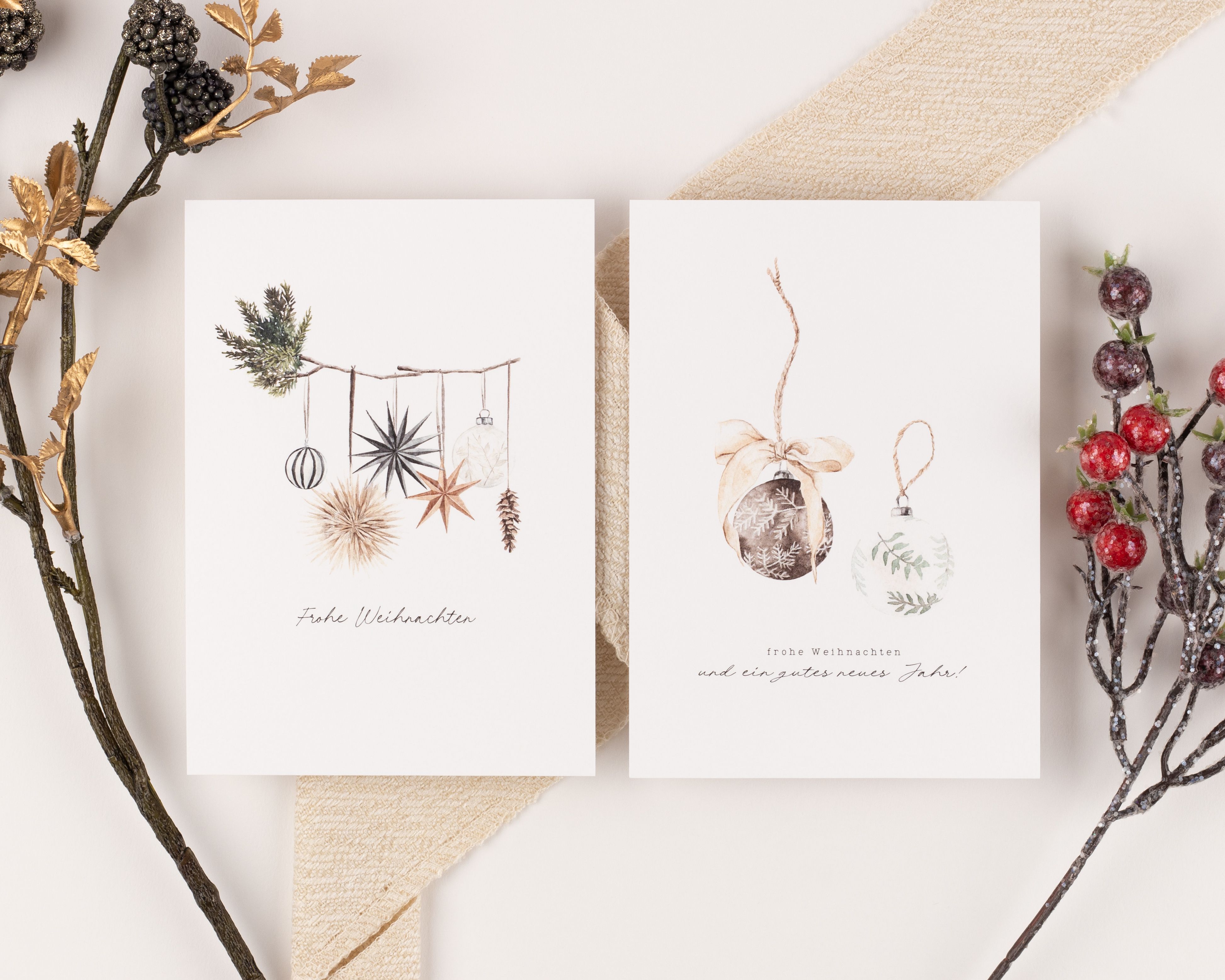Weihnachtskarten - Hygge Aquarell - 10er-Set