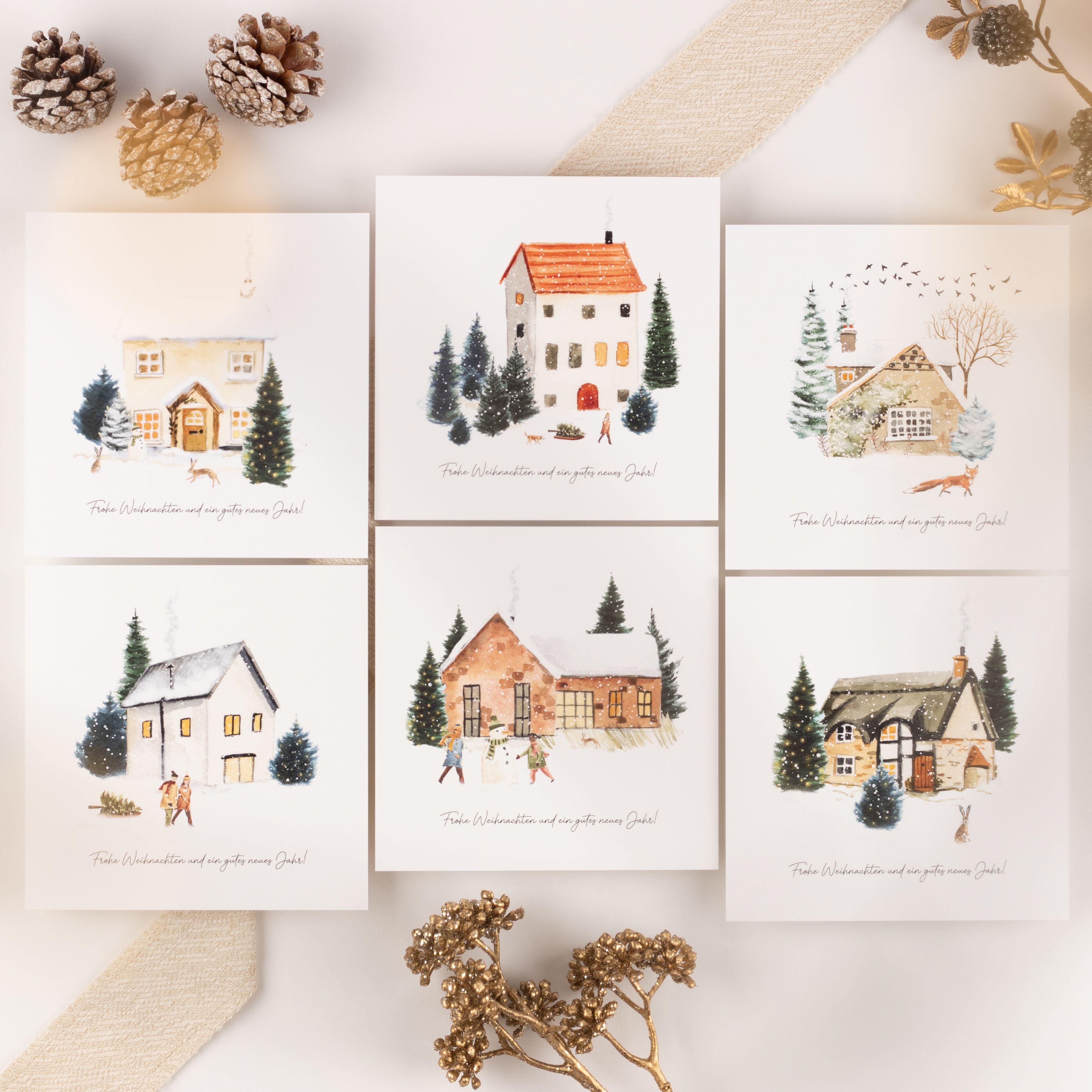 Weihnachtskarten - Winterzauber Aquarell - 6er-Set