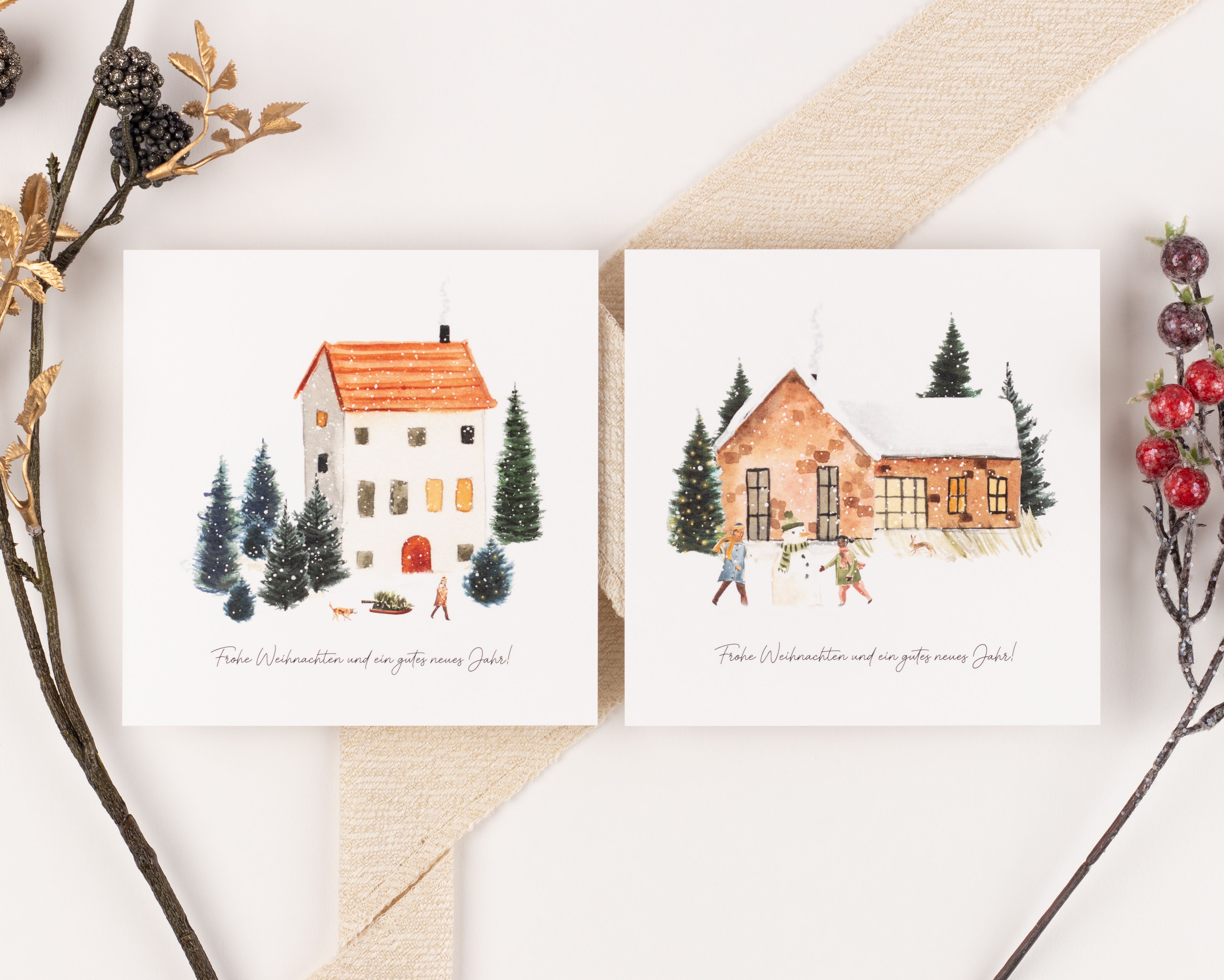 Weihnachtskarten - Winterzauber Aquarell - 6er-Set
